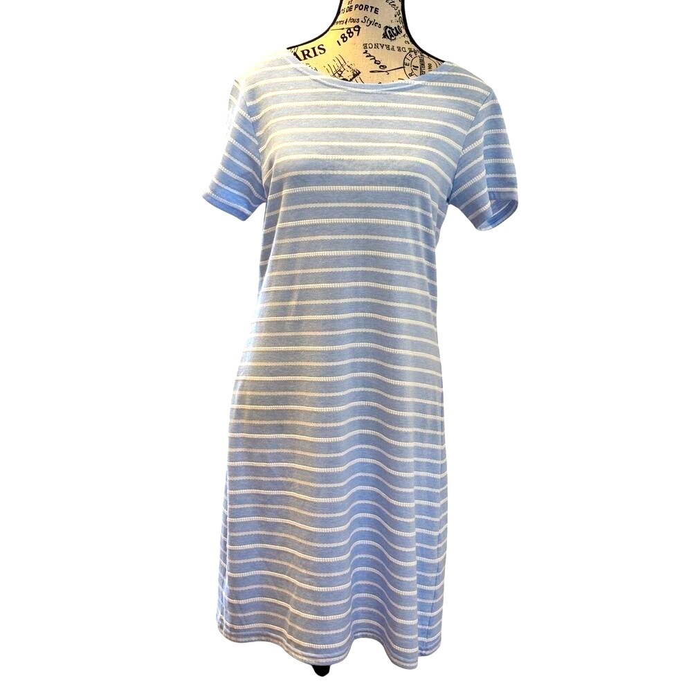Sail To Sable Light Blue/White Midi Length Summer Sailor Chic Dress size M